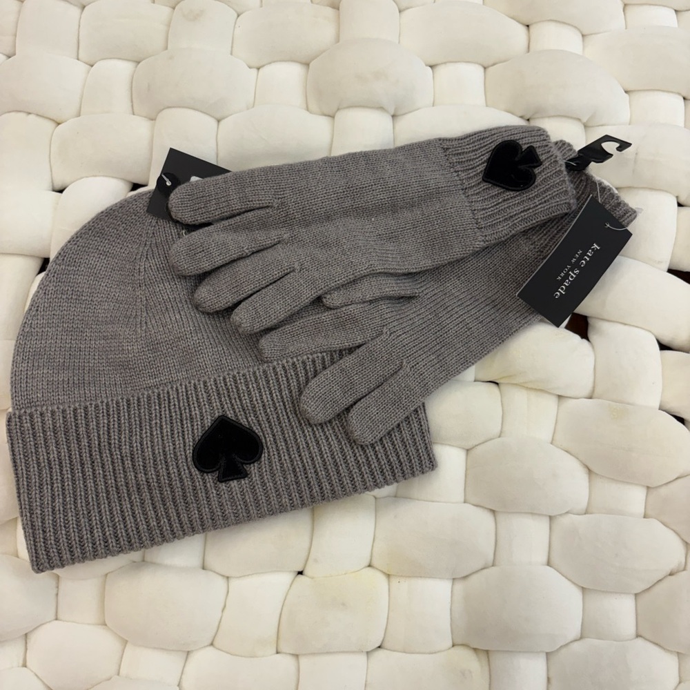 Kate Spade Charcoal Knit Hat and Gloves Set